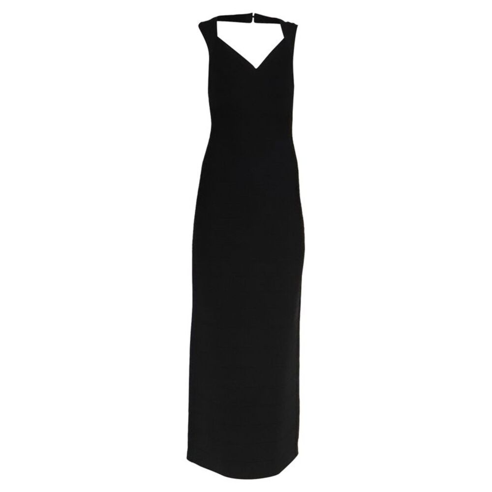 Herve Leger V-Neck Maxi Dress in Black Rayon